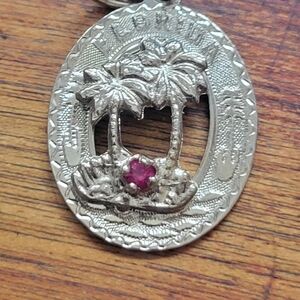Sterling Silver Florida Palm Tree Pendant with Pink Gem